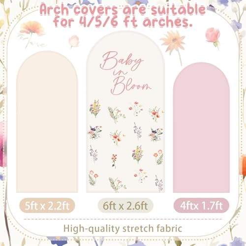 3 Pcs Baby Shower Arch Backdrop Cover Baby in Bloom Photo Background Decor - Image 3