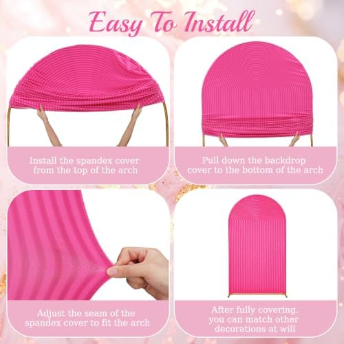 2 Set Wedding Arch Cover Rose Red Pink Ripple & Solid Backdrop Cover - Image 4