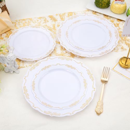 DaYammi 150Pcs White Gold Plastic Plates & Gold Plastic Silverware Set - Image 3