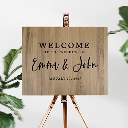Andaz Press Large Wooden Welcome Sign for Wedding, Rustic Welcome Sign, 16" x 20" Custom Names & Date, Woodland Wedding Signage, English Oak MDF Wood Finish Wedding Reception Indoor Outdoor Signs - Image 2