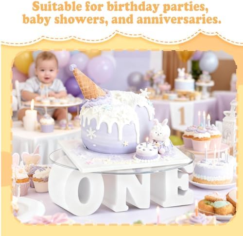 One Letters Birthday Cake Stand,12 Inch,White Round - Image 5