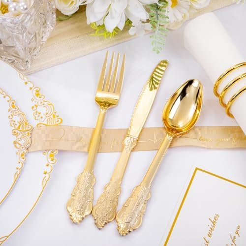Hioasis 175 Pcs White Gold Plates for Wedding - Image 7