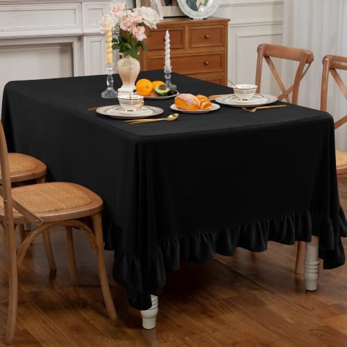 Black Velvet Ruffle Tablecloth, 60 x 120 Inch Rectangular - Image 2