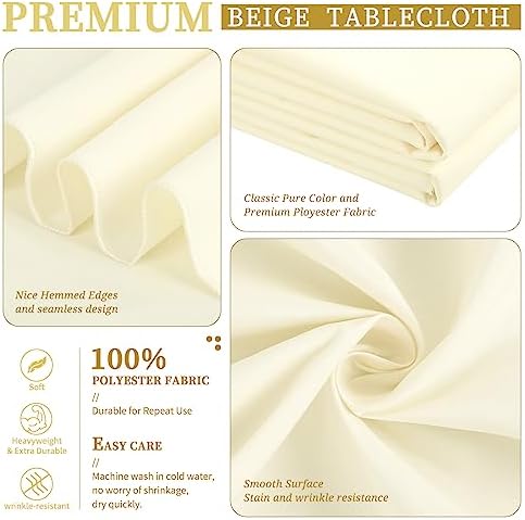 Showgeous 60x102 Inch Beige Rectangle Tablecloth 6 Pack Fit 6FT Table - Image 4