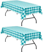 Hiasan Plaid Tablecloth 2 Pack, 60 x 84 inch, Turquoise and White by Hiasan