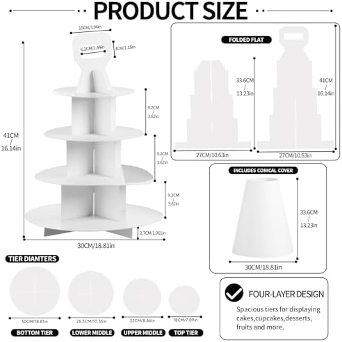 4-Tier Cupcake Stand, 5 Set Cardboard Cupcake Tower with Paper Cover, Dessert Cup Cake Stand Tower for Birthday Wedding Party Decoration,Afternoon Tea Stand, Cupcake Tier Stand - Image 2
