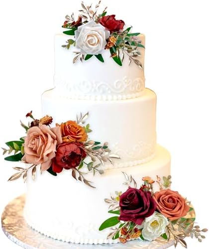 CherishedMoments 3Pcs Pre-Made Cake Flowers,Burnt Orange Wedding Cake Decor by CherishedMoments