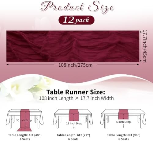 Burgundy Boho Cheesecloth Table Runner 12 Pack 17x108 Inch Sheer Gauze - Image 2
