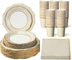 Tioncy 200 Pcs Party Plates Cups Napkins Set Serve 50 Gold,Nude by Tioncy