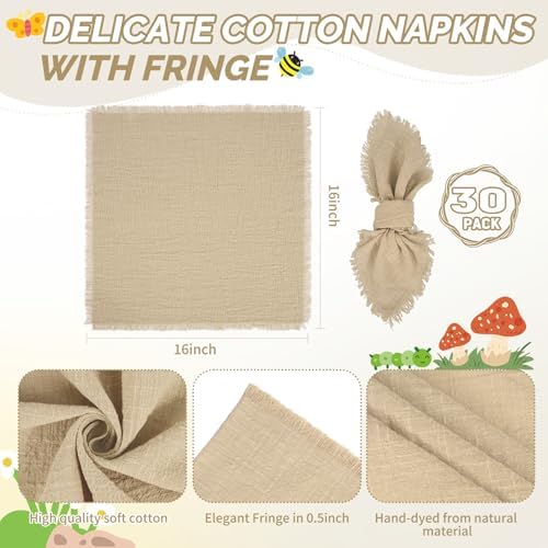 Showgeous 30 Pack Caramel Cloth Napkins with Fringe, 16x16 inch 100% Cotton - Image 2