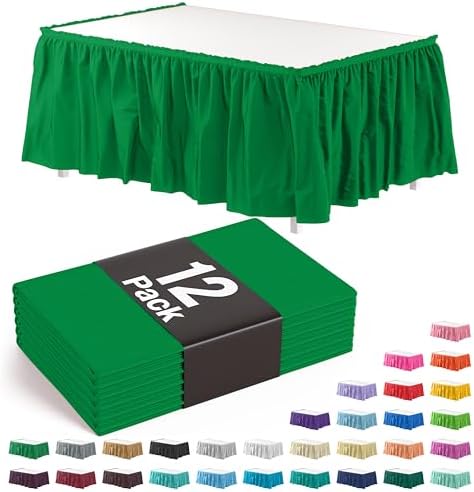 Exquisite Ruffle Table Skirt Emerald Green 12 Pack 14 Ft Long Table Skirts for Rectangle Tables 6ft Plus or Round Tables Skirts with Adhesive Strip for Gender Reveal Decor & Happy Birthday Parties by Exquisite
