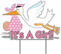 VictoryStore Yard Sign Outdoor Lawn Decorations - It's a Girl” Die Cut Stork, Baby Announcement Yard Sign (Medium Skin Toned Baby) by VictoryStore