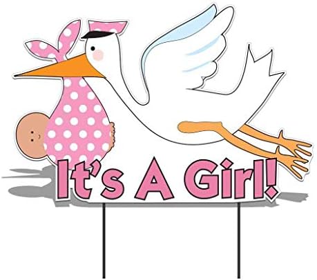 VictoryStore Yard Sign Outdoor Lawn Decorations - It's a Girl” Die Cut Stork, Baby Announcement Yard Sign (Medium Skin Toned Baby) by VictoryStore