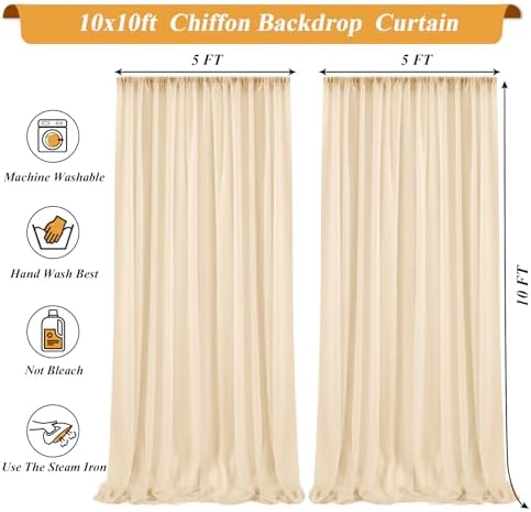 Shillance 20x10ft Champagne Chiffon Backdrop Curtain with Lights String for Wedding Sheer Tulle Curtain Photo Backdrops Drapes for Baby Shower Birthday Party Ceremony Decorations - Image 7