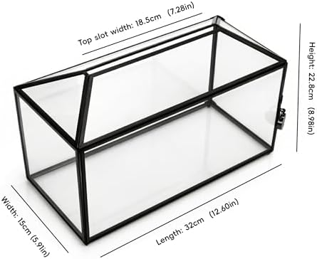 Wedding Card Box with Slot and Lock, 12.6'' Large Black Card Box for Reception, Glass Decorative Card Holder, Reusable Keepsake Storage for Wedding, Party, Baby Showers, Tabletop Decor - Image 3