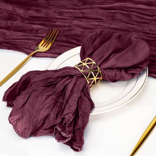 Cupuamon 50 Pack Cheesecloth Napkins 20x20 Inch Dinner Table Napkins Boho Washable Rustic Gauze Napkins Bulk for Wedding Bridal Baby Shower Party Decor (Burgundy) - Image 5