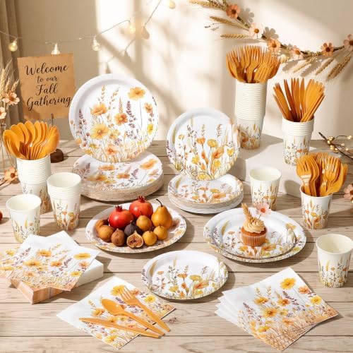 Pickmesh 400 Pcs Fall Floral Plates and Napkins Set for 50 Guests - Image 6