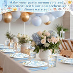 400 Pcs Blue Wildflower Boy Baby Shower Party Decoration for 50, a Sweet Baby Is on His Way Floral Paper Plates Napkins and Cups Cutlery Tableware Set for Boy Shower Party Supplies - Image 5