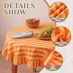 Tudomro Striped Tablecloth, Round, Tangerine,Ochre, 60'' X 60'' - Image 3