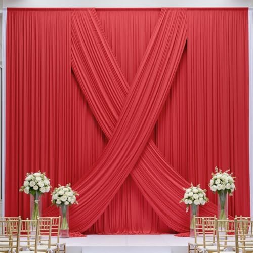 50×12ft Wrinkle Free Red Backdrop Curtain for Wedding Parties,10 Panels 5×12ft Long Soft Silky Polyester Backdrop Drapes Red Photo Back Drop Curtains for Photography Stage Christmas Background Cloth - Image 5