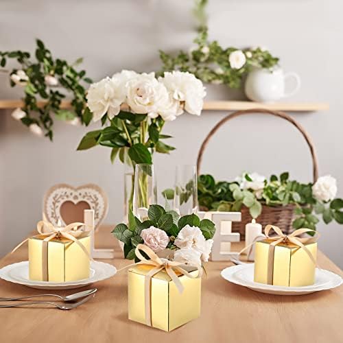 Glenmal 200 Pcs Small Gift Boxes 3x3x3 Inches Gold with Ribbons Kraft - Image 5
