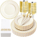 Ciaell 175 Piece Ivory and Gold Plastic Plates for Weddings Parties by Ciaell