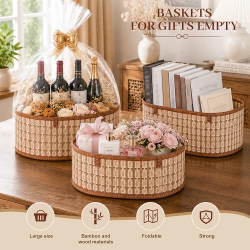 6 Set Baskets for Gifts Empty,Foldable Woven Basket for Gifts with Handles - Image 3