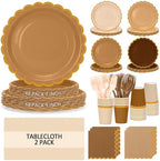 Brown Plates and Napkins Party Supplies for 48 Guests, Disposable 7&9’’ Gradient Brown Scalloped Paper Plates Tableware Set for Birthday Party, Wedding, Baby Shower Decorations by Qyntelix