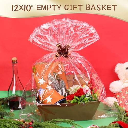 6PACK Baskets for Gifts Empty, 10x12”Thick Brown Gift Basket with Handles 6 Bows 6 Bags Empty Gift Baskets for Christmas Thanksgiving Wedding Birthday Party Wrapping Gift - Image 6