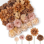 TINGE TIME 23pcs Artificial Flower Combo, Rose Dahlia Brown Nude by TINGETIME
