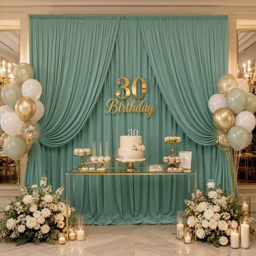gogoparti 50x12ft Sage Green Backdrop Curtain, 10 Panels 5x12ft Thick Wrinkle-Free Polyester Fabric, Professional Photography Background for Wedding, Birthday, Baby Shower, Bridal Shower - Image 5