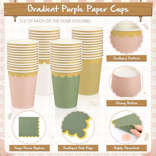 Mimorou 338 Pcs Sage Green and Pink Plates Napkins Cups Flatware Set - Image 5