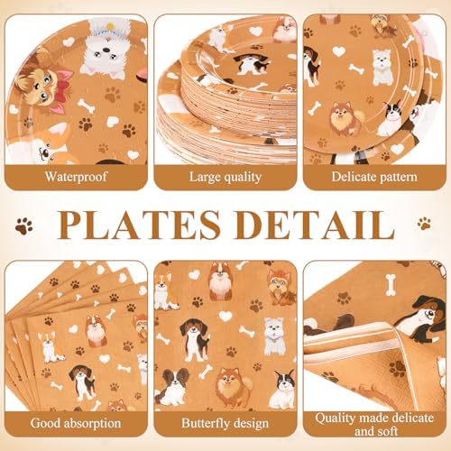 Ziliny 250 Pcs Dog Party Decorations Pet Paw Print Paper Plates Napkins and Cups Brown Puppy Theme Tableware for Doggy Birthday Baby Shower Party Serve 50 Guests - Image 2
