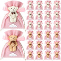 Shinylin 24 Pcs Bear Gift Bag Bulk for Baby Shower Guest Favor 5.3 x 7.1 Inches Candy Cute Plush Bear Drawstring Bag with Bow Thank You Acrylic Sign for Baby Boy Girl Party Decorations(Pink) by Shinylin