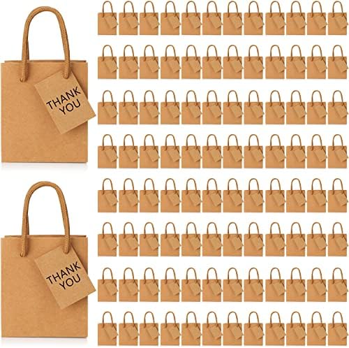 Sherr 100 Pcs Brown Mini Paper Gift Bags with Handles, White Tags by Sherr