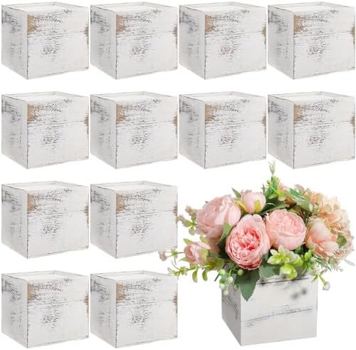 Suzile 12 Set Wooden Box Centerpiece, 4 Inch Square Planter Vase by Suzile