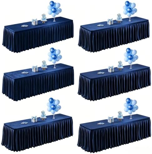 6 Pack Navy Blue Satin Table Clothes for 6 Foot Rectangle Tables - 6FT Wrinkle Resistant Glitter Rectangle Tablecloths, Party Table Covers for Wedding Banquet, Baby Shower, Birthday, Holiday Dinner by WishCare