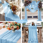 12 Pcs Baby Blue Cheesecloth Table Runner 10FT Runner for Tables 35 x 120 Inches Long Gauze Boho Fabric Table Runner Decoration Rustic Sheer Runner for Wedding Birthday Baby Shower Party (Baby Blue) - Image 6