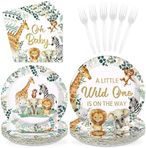 96 Pcs Jungle Safari Baby Shower Decorations for Welcome Baby Serves 24 by Greencian