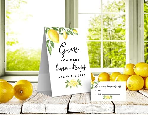 Your Main Event Prints Guess How Many Lemon Drops Game - Perfect for Baby Showers, Weddings, Bridal Showers, Birthdays, and More - Includes 1 Self-Standing Sign and 50 Guessing Cards (Pack of 2) - Image 2