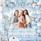 Baby It’s Cold Outside Baby Shower Decorations, Blue Winter Baby Shower Decorations for Boy Winter Woodland Tablecloth Banner Backdrop Balloon Box Cupcake Topper Hanging Swirl for Boy Gender Reveal - Image 2