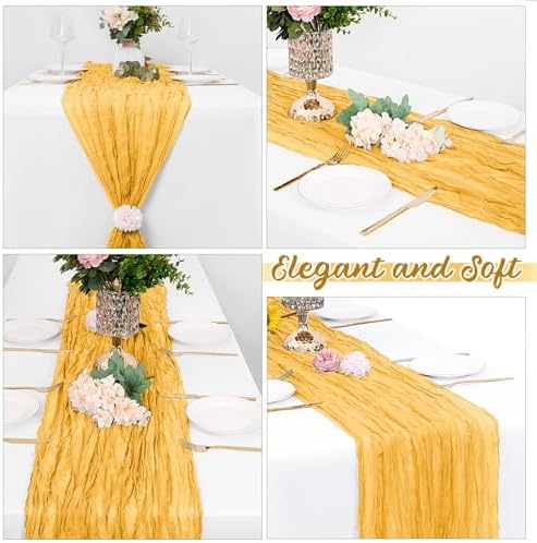 16 Pack Gold Cheesecloth Table Runners 20x120 Inch Gauze Table Runner 10FT Easter Cheese Cloth Table Runner Rustic Sheer Runner for Wedding Baby Shower Birthday Party Table Decor - Image 4