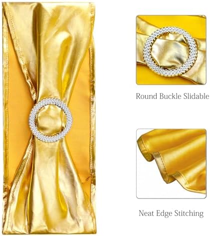 Spandex Metallic Gold Chair Sashes 100 Pack Wedding Chair Bows Bands Buckle - Image 4