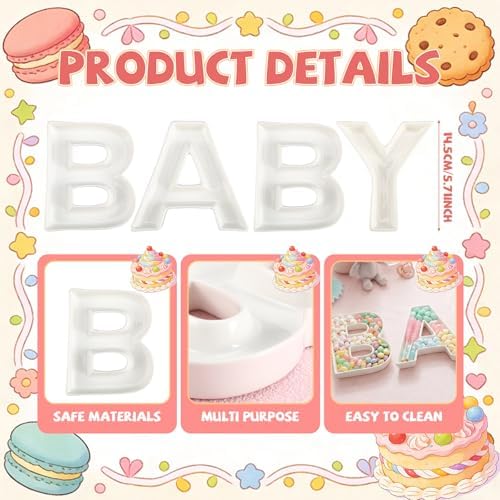 SiliFine 4 Pcs Baby Charcuterie Board Letters 5.7'' Ceramics Baby Shower Serving Food Candy Trays Small Fillable Charcuterie Box White Reusable Alphabet Platter for Gender Reveal Birthday Party Decor - Image 3