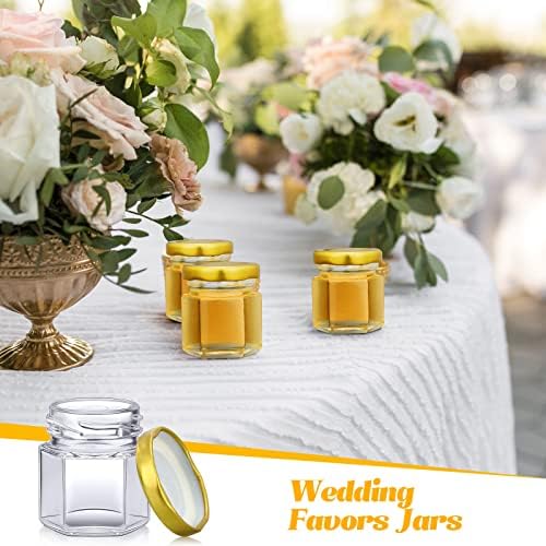 Nuogo 100 Pack 1.5oz Mini Hexagon Glass Jars Bulk Honey Jars, Gold - Image 6