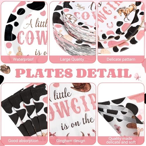Funnymoom 452 Pcs Pink Cowgirl Baby Shower Party Supplies for 50 Guests - Image 2