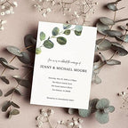 Personalized Eucalyptus Wedding Invitations / 25 Modern Watercolor Greenery Floral Custom Invites With White Envelopes / 5" x 7" Flat Botanical Engagement Party Anniversary Invitation / Made In The USA - Image 4
