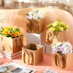 Windyun 50 Pcs Mini Paper Gift Bags with Handle 6 x 6 x 6'' Square Small Favor Bag with DIY Thank You Tag for Christmas Birthday Wedding Bridal Shower Bridesmaid Graduation Party (Kraft) - Image 4