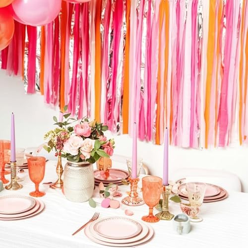 PapaKit 5ft Extra Large Sunset Sorbet Streamer Fringe Backdrop | Ready to Hang | String-Hanging Damage-Free Photo Booth Background for Summer Party, Bridal Shower, Birthday by PapaKitCreativeDecoration