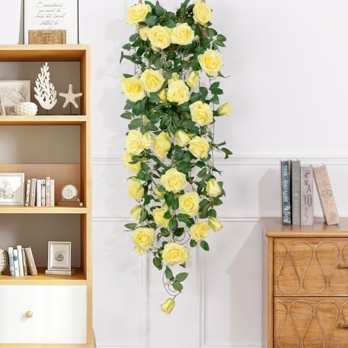 U'Artlines 3 Pack Artificial Yellow Rose Garlands Flower Vines 19.5 ft - Image 4